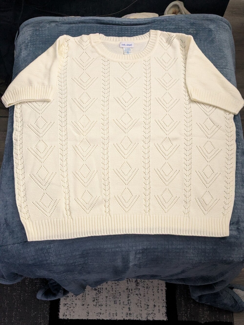 NWT! Vicki Wayne Short Sleeve Knit Cream Sweater Size 3X